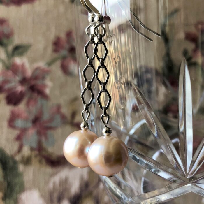 pearl silver chain earring Peace Within