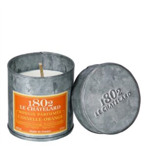le Chatelard French scented candles in tin orange cinnamon