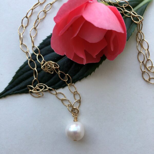white pearl gold necklace Peace Within
