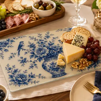 Art By Tamri Glass Serving Tray-Trivet - Blue & Ivory Still Life